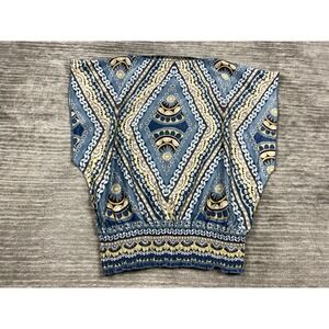 B-Wear Byer California Blouse Womens L Blue Geometric Medallion Smocked Dolman